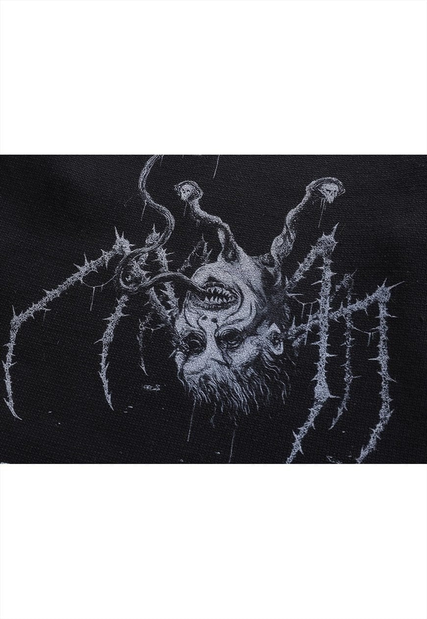 Spider sweater creepy knit distressed horror jumper in black