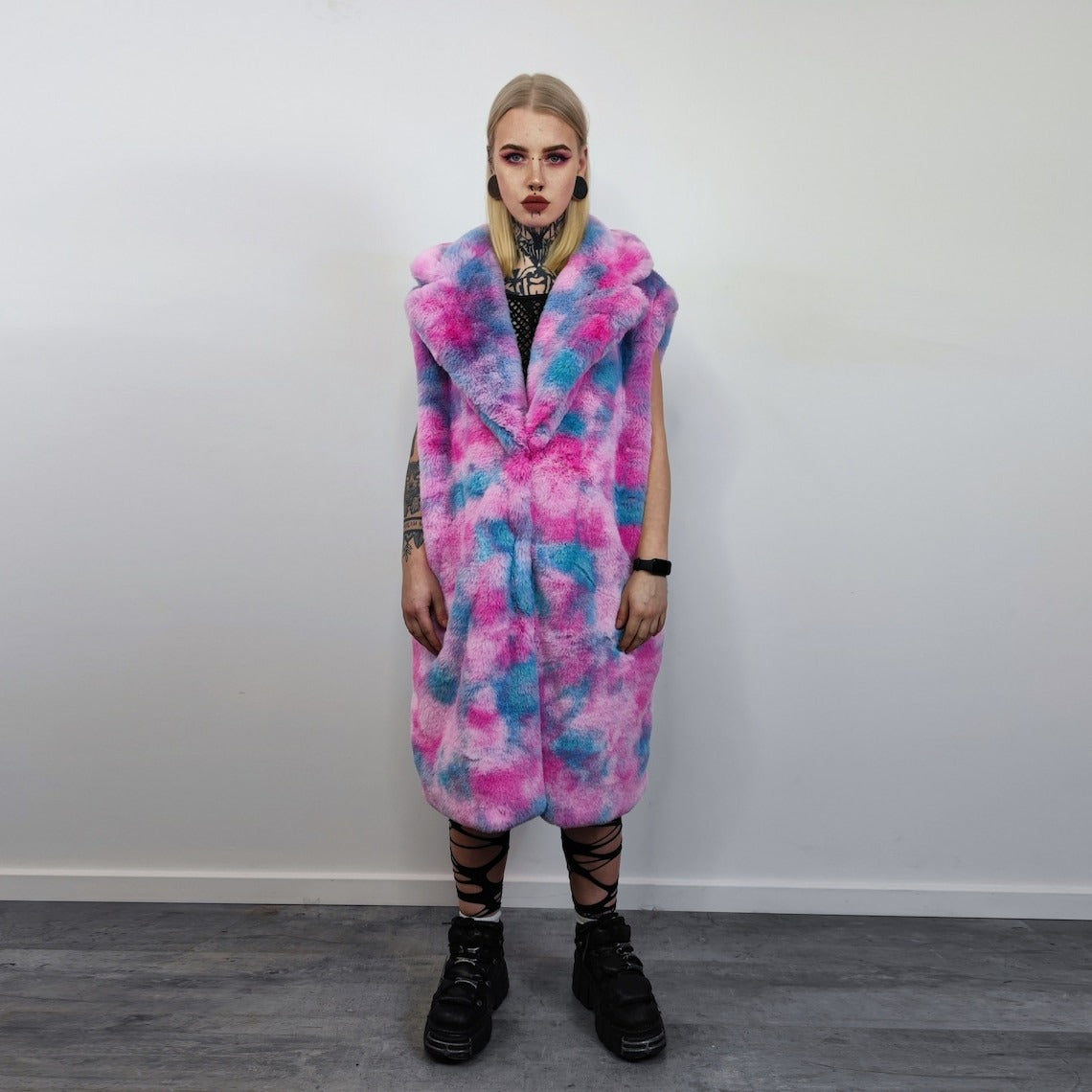 Tiedye pink fleece gradient coat long heavy trench fluorescent Barbie overcoat Ken bomber festival paint splatter jacket custom rave peacoat