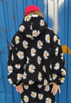 Daisy print fleece jacket custom made sunflower bomber black