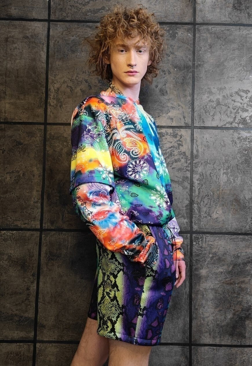 Tie-dye snake shorts handmade python overalls acid purple