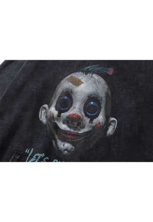 Creepy clown hoodie scary pullover gothic top in acid grey