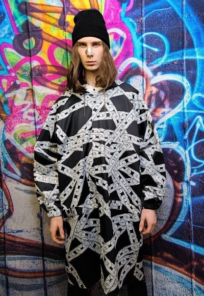 Chain print jacket handmade barbered wire windbreaker black