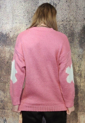 Daisy knitwear sweater floral knitted jumper in pastel pink