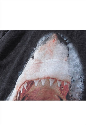 Shark print t-shirt jaw movie tee sea top in vintage grey