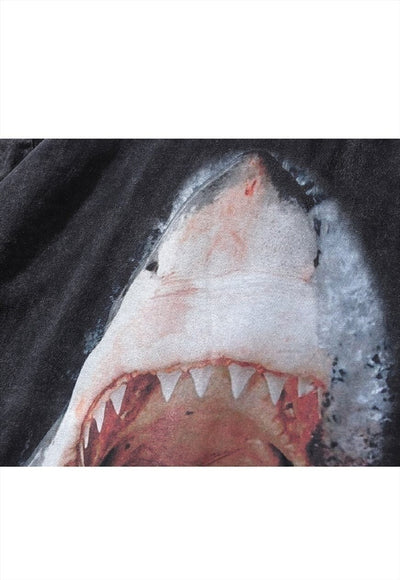 Shark print t-shirt jaw movie tee sea top in vintage grey