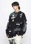 Cross patch sweater black ripped goth jumper grunge rock top