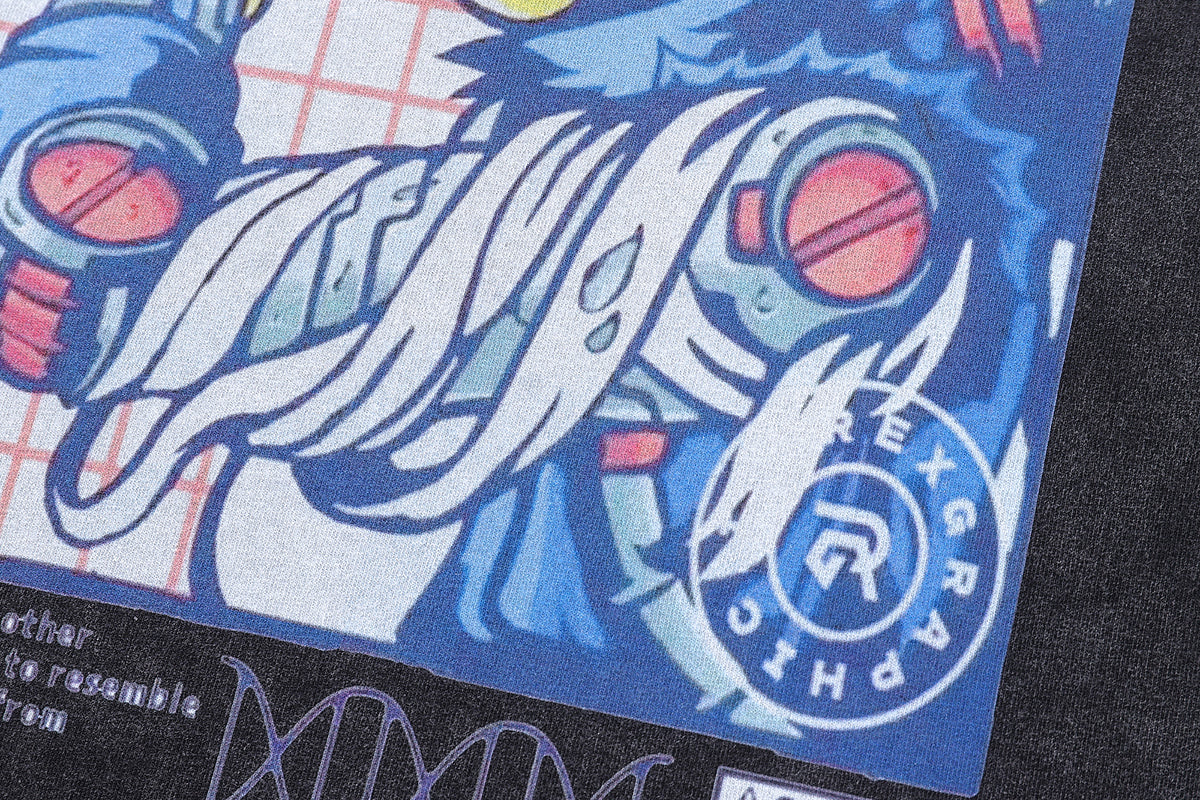 Anime girl t-shirt android cartoon tee Japanese top in vintage grey