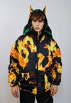 Smoke print bomber reversible jacket detachable flame puffer