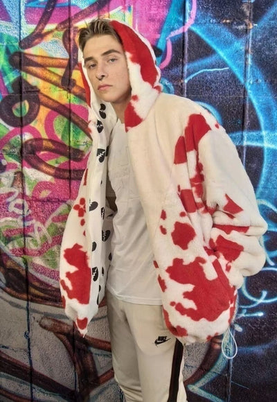 Cow fleece bomber reversible handmade animal print jacket