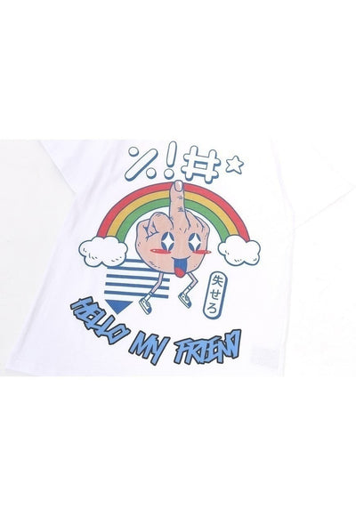 Rainbow print t-shirt punk tee retro grunge top in white