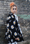 Floral fleece jacket handmade daisy trench coat white black