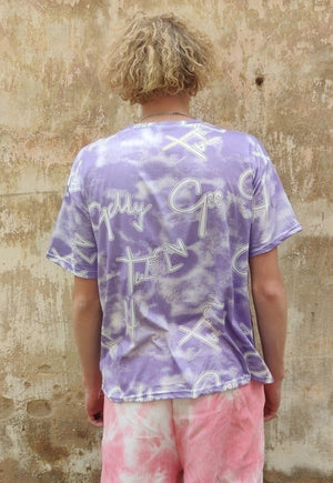 Graffiti print t-shirt multi slogan tee in purple