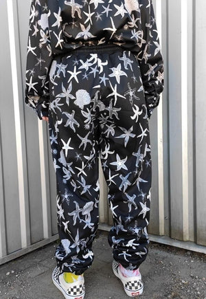 Sea life joggers Ocean print pants baggy overalls in black