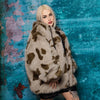 Luxury leopard jacket animal print bomber handmade detachable fluffy jumper retro puffer premium grunge coat in brown