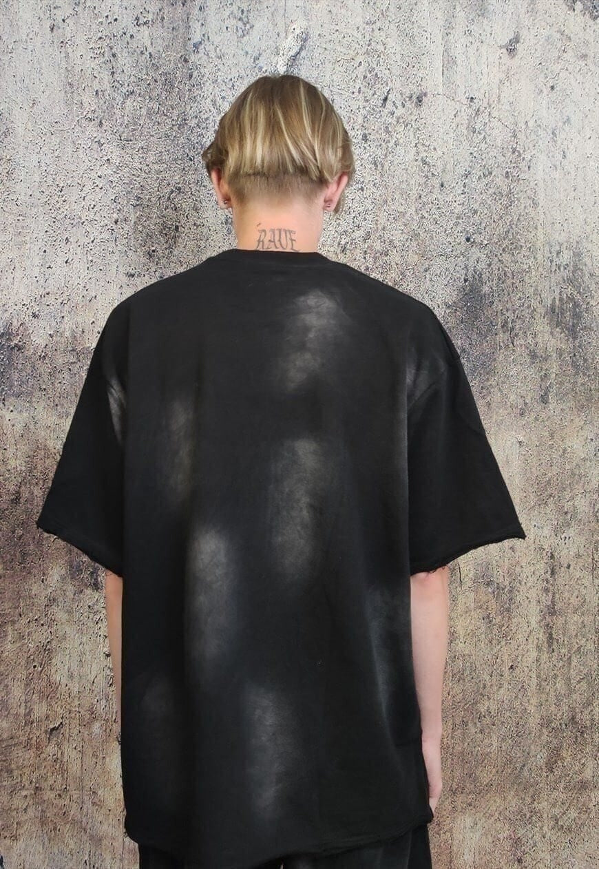 Spray paint graffiti sport set tie-dye shorts Y2K tee black