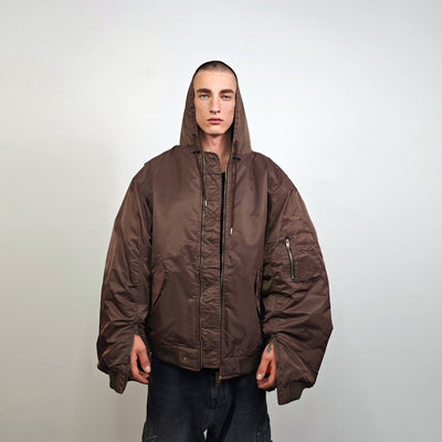 Hooded oversize bomber jacket brown baggy punk utility MA1 90s college coat rapper windbreaker hip-hop rain jacket going out raver puffer