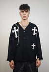 Cross patch cardigan knitted ripped jumper distressed top