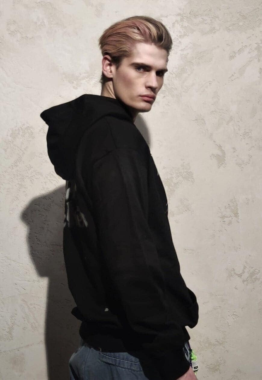 Silver butterfly hoodie metallic skeleton pullover black