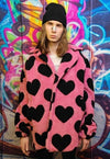 Heart fleece coat handmade 2 in1 detachable rave jacket pink