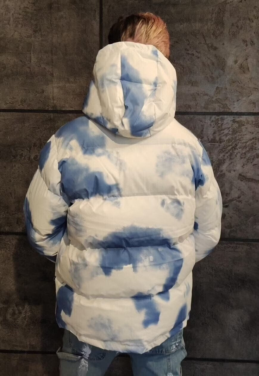 Clouds print bomber tie-dye rainbow sky puffer jacket blue