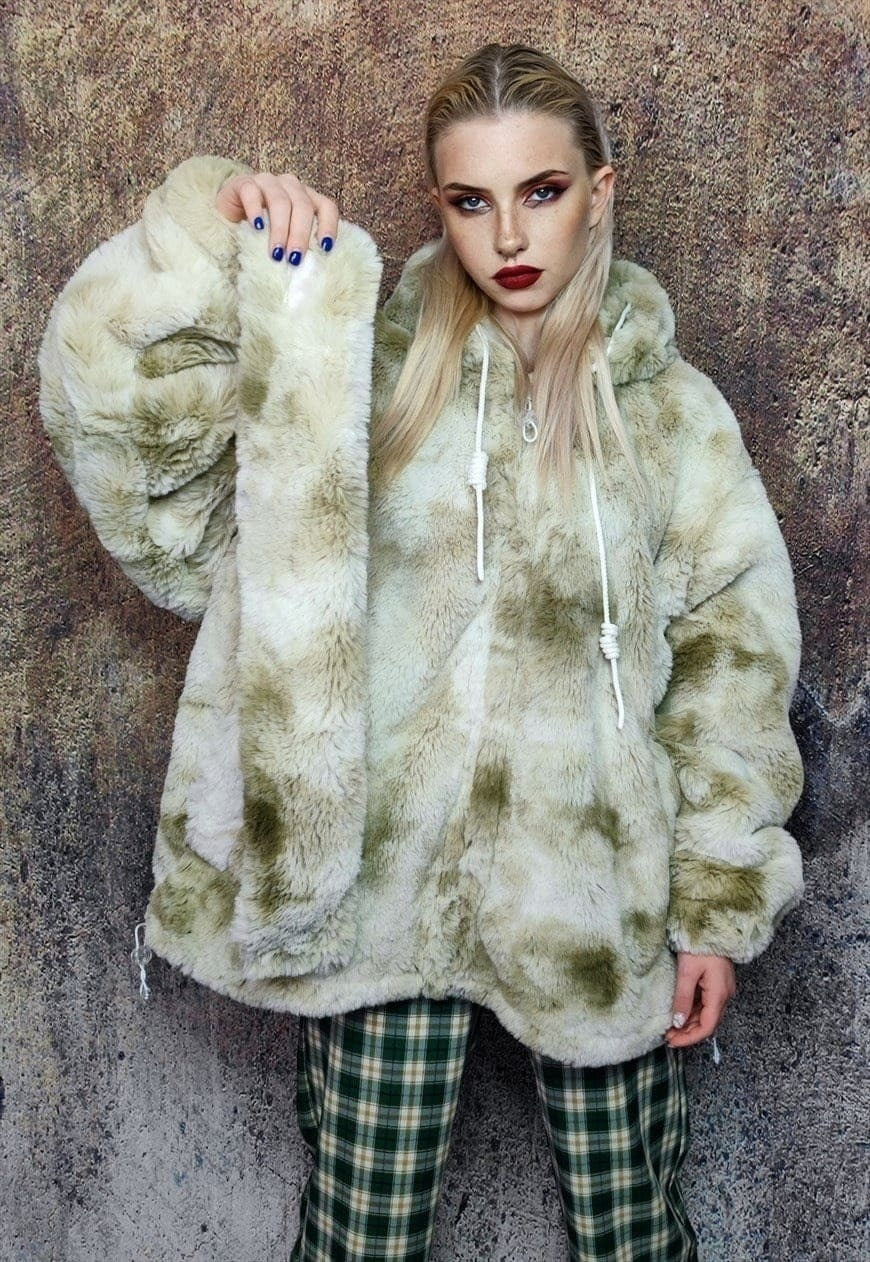 Fleece headband luxury fluffy head cover in tie-dye cream