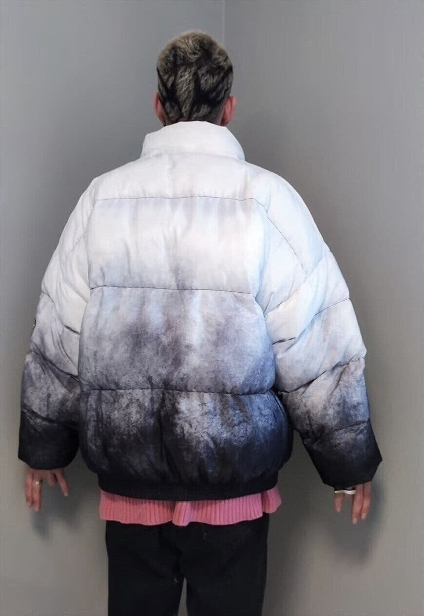 Gradient bomber jacket tie-dye patch varsity in blue white