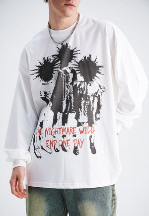 Punk cartoon t-shirt long sleeve tee grunge mohawk top green