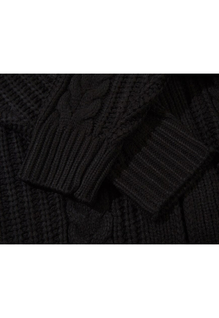 Cardigan dress cable knitted extreme length sweater in black