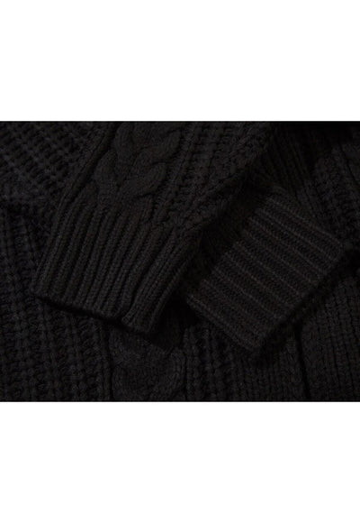 Cardigan dress cable knitted extreme length sweater in black