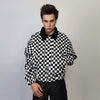 Check print bomber jacket Chequerboard varsity SKA aviator chess pattern coat in black and white