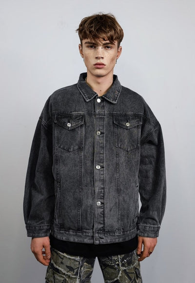 Hooded denim jacket faded gorpcore jean coat in washed grey