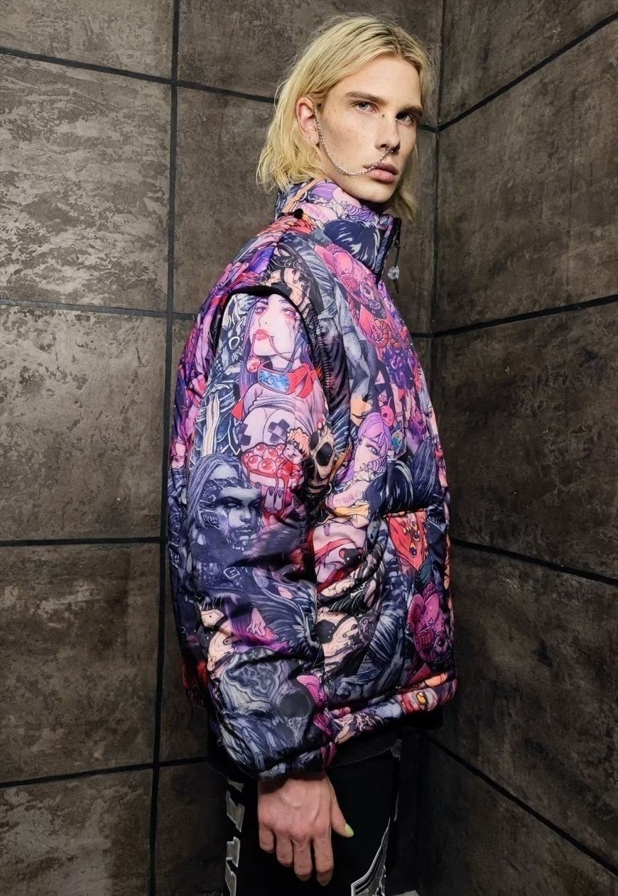 Anime bomber jacket handmade detachable japanese style puffer purple