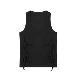 Lace up tank top cut out sleeveless t-shirt sexy body hugging tee fancy dress jumper luxury low cut going out surfer vest white