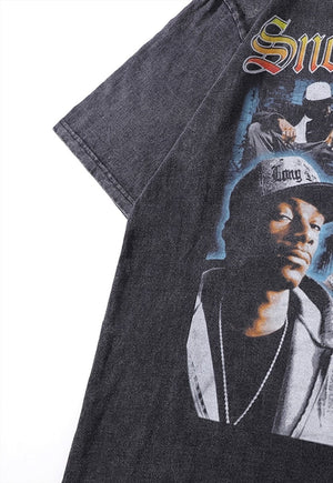 Rapper print t-shirt hip-hop tee Snoop Dogg top in grey