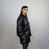 Faux leather bomber jacket utility punk bomber gorpcore coat going out PU puffer varsity fancy dress coat catwalk jacket in black