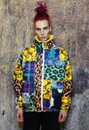 Tartan hood jacket reversible fleece emoji bomber in yellow