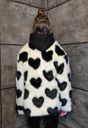 Heart fleece jacket faux fur love bomber retro coat cream