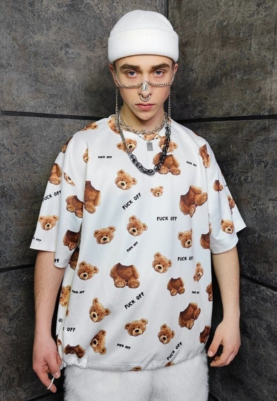 Teddy bear t-shirt handmade raver tee animal top in cream