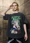 Anime t-shirt premium vintage wash Kawaii tee in acid grey