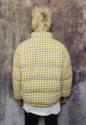 Dog-tooth jacket preppy bomber retro check coat in yellow