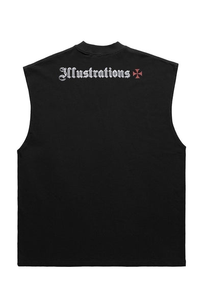 Gothic print tank top surfer vest retro sleeveless t-shirt