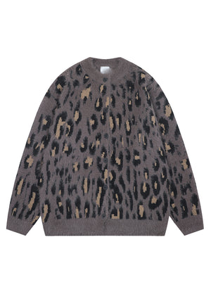 Fluffy leopard cardigan animal print fuzzy jumper in grey