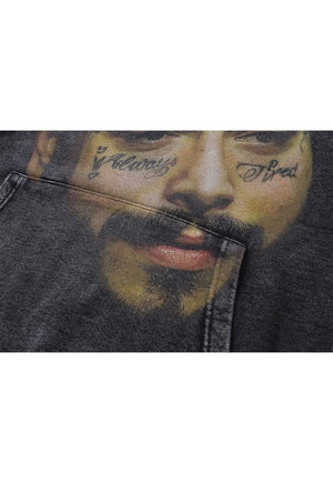 Post Malone vintage hoodie rapper pullover hiphop top grey