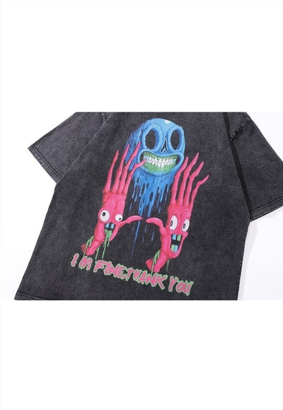 Creepy print t-shirt Halloween cartoon tee retro horror top