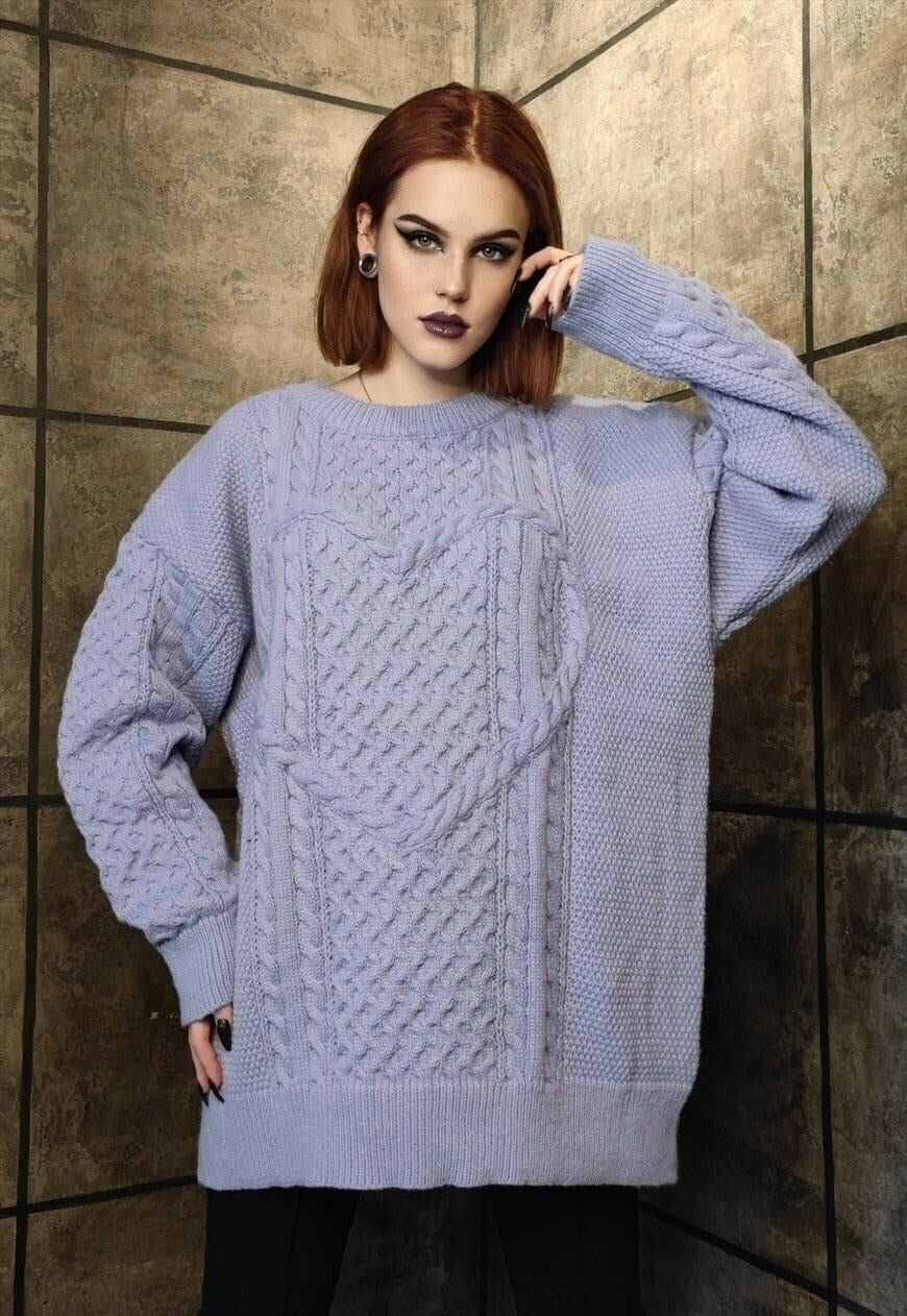 Heart sweater knitted luxury top cable love jumper purple