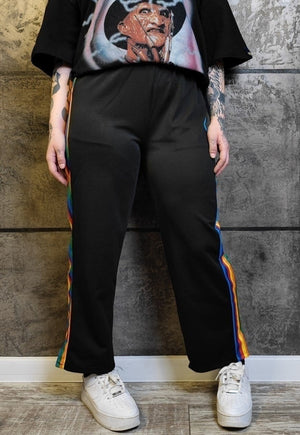 Rainbow panel joggers thin bright overalls in black