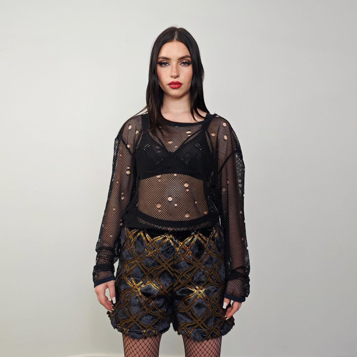 Glitter shorts black gold going out shiny embellished cropped trousers detachable handmade short festival trousers luminous hotpants