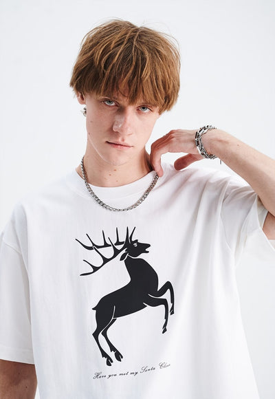 Christmas t-shirt deer print tee retro Christmas top white