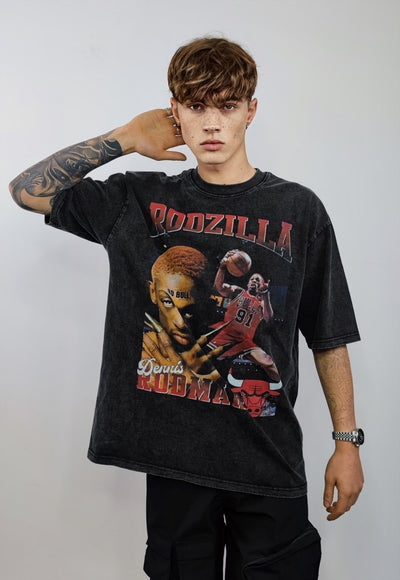 Basketball t-shirt vintage wash USA tee retro Rodzilla top