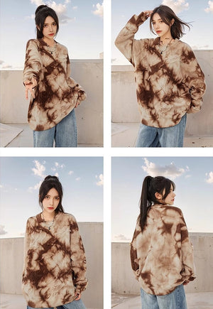 Brown tie-dye sweater cable knitted distressed grunge jumper